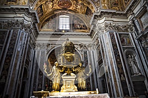 Altar of Sistine Chapel and Oratory of the Nativity in the Basilica of Santa Maria Maggiori in Rome Italy