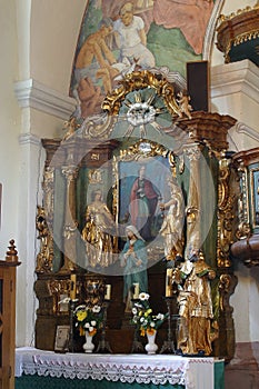 Altar of St. Barbara at St. Peter`s Church in Sveti Petar Mreznicki, Croatia