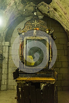 Altar in the Syriac chapel,  with Tomb of Joseph of Arimathea with Tomb of Joseph of Arimathea, inside of the hurch of the Holy photo