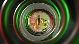 Altcoin blockchain cryptocurrency altcoin 3D Render in tunnel with red and green light. Crypto currency background with