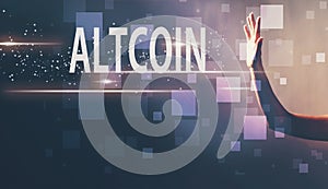Altcoin with a hand in a dark background