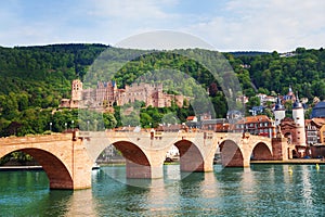 Alte Brucke, castle, Neckar river in Heidelberg photo