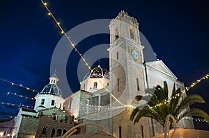 Altea, Spain. Church in old town by night. photo