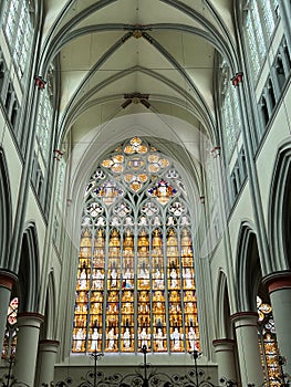 Altenberger Dom, stained glass windows of the west facade, Bergisches Land, Patrocinium of St. Mary`s Assumption
