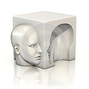 Alter ego, psychology, abstract human head 3d concept