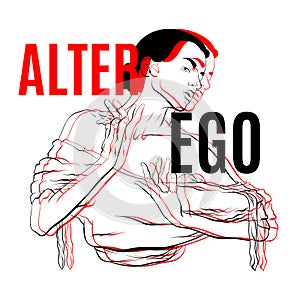 Alter ego. Vector hand drawn  illustration of girl  .