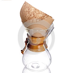 Alternating filter manual brewing coffee close-up. Devices for coffee in the background. isolate