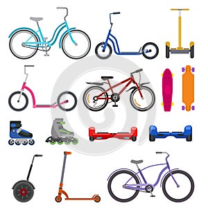 Alternative city wheel transport and urban circle wheeling personal bike transportation gadgets electric scooters vector