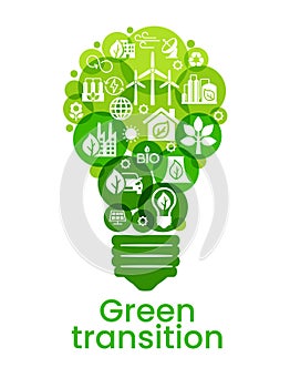 Alternative clean energy. Transition to environmentally friendly world concept. Ecology infographic. Green power production.