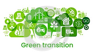 Alternative clean energy. Transition to environmentally friendly world concept. Ecology infographic. Green power production.