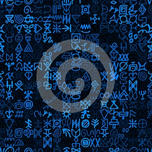 Alternative of digital blue matrix and computer code symbols seamless pattern