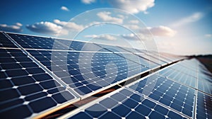 Alternative electricity source. Renewable energy. Solar panels reflect sparkling light from the sun. Generative AI