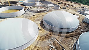 Alternative Energy with Bio Technology. Production of biogas. Biogas plant. Aerial view.