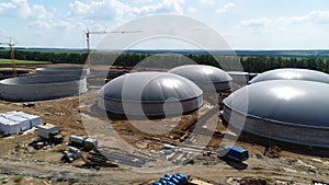 Alternative Energy with Bio Technology. Production of biogas. Biogas plant. Aerial view.