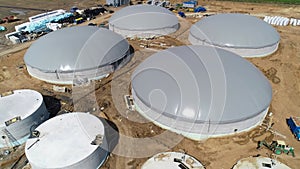 Alternative Energy with Bio Technology. Production of biogas. Biogas plant. Aerial view.