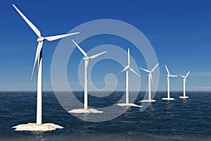 Alternative Energy Concept. Windmills in the Ocean. 3d Rendering