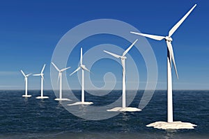 Alternative Energy Concept. Windmills in the Ocean. 3d Rendering