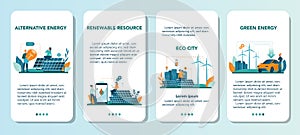 Alternative energy mobile application banner set. Idea of ecology