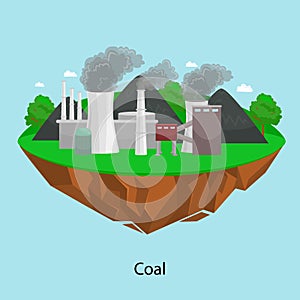 Alternative energy power industry, coal power station factory electricity on a green grass ecology concept, technology