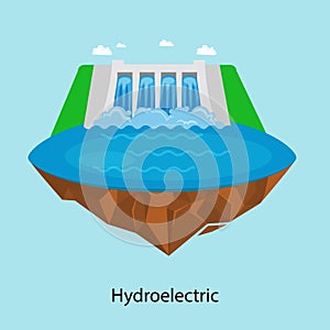 Alternative energy power industry, hydroelectric power station factory electricity on water ecology concept, technology