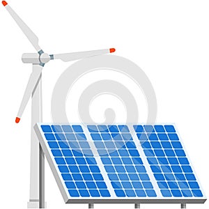 Alternative energy source vector solar panel and windmill icon