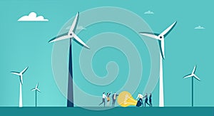 Alternative energy supply. Collection of illustration with little business people