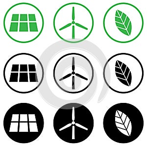 Alternative energy vector icon set. Eco illustration sign collection. Green energy symbol. Ecology logo.