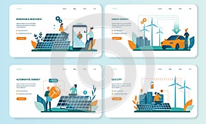 Alternative energy web banner or landing page set. Idea of ecology