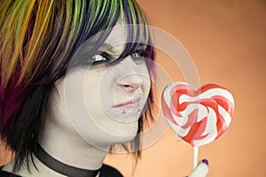 Alternative Girl with a Heart Lollipop