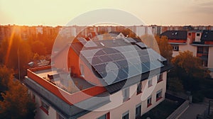 Alternative green energy, solar panels on the roof top of the house. Generative AI