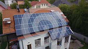 Alternative green energy, solar panels on the roof top of the house. Generative AI