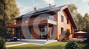 Alternative green energy, solar panels on the roof top of the house. Generative AI