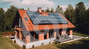 Alternative green energy, solar panels on the roof top of the house. Generative AI