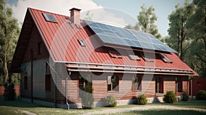 Alternative green energy, solar panels on the roof top of the house. Generative AI