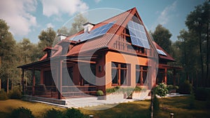 Alternative green energy, solar panels on the roof top of the house. Generative AI