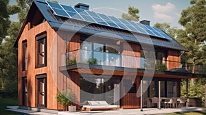 Alternative green energy, solar panels on the roof top of the house. Generative AI