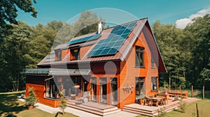 Alternative green energy, solar panels on the roof top of the house. Generative AI