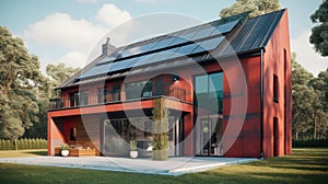 Alternative green energy, solar panels on the roof top of the house. Generative AI