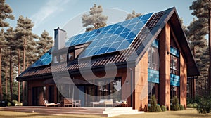 Alternative green energy, solar panels on the roof top of the house. Generative AI