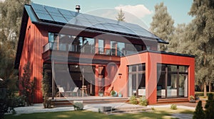 Alternative green energy, solar panels on the roof top of the house. Generative AI