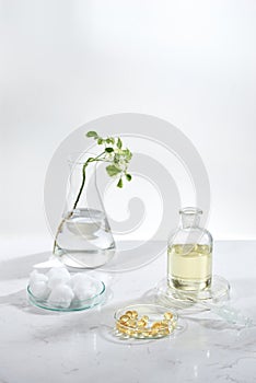 Alternative herb medicine. herbal vitamin on white background