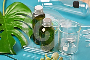 Alternative herbal medicine laboratory, Natural organic botany and scientific glassware, Natural skincare beauty products