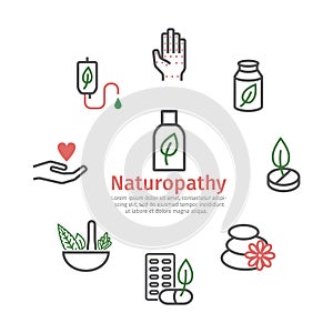 Alternative Medicine banner. Naturopathy line icons. Vector sign for web graphic.