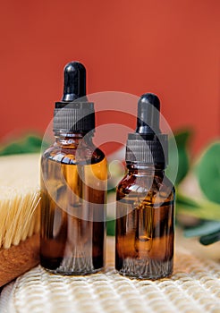 Alternative medicine.A bottle of natural organic cosmetics with oil. Aromatherapy and massage