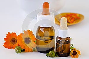 Alternative Medicine. Calendula essential oil.