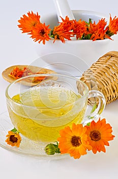 Alternative Medicine. Calendula herbal tea.