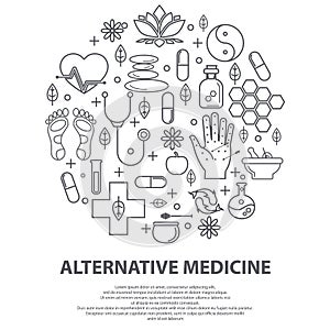 Alternative Medicine centre  concept. Holistic center, naturopathic medicine, homeopathy, acupuncture, ayurveda, chinese