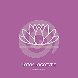 Alternative medicine flat line icon, logo. Vector illustration of lotos flower for traditional treatment, ayurveda