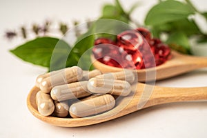 Alternative medicine herbal organic capsule drug with herbs leaf natural supplements for healthy good life