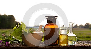 Alternative medicine - herbs and oil photo